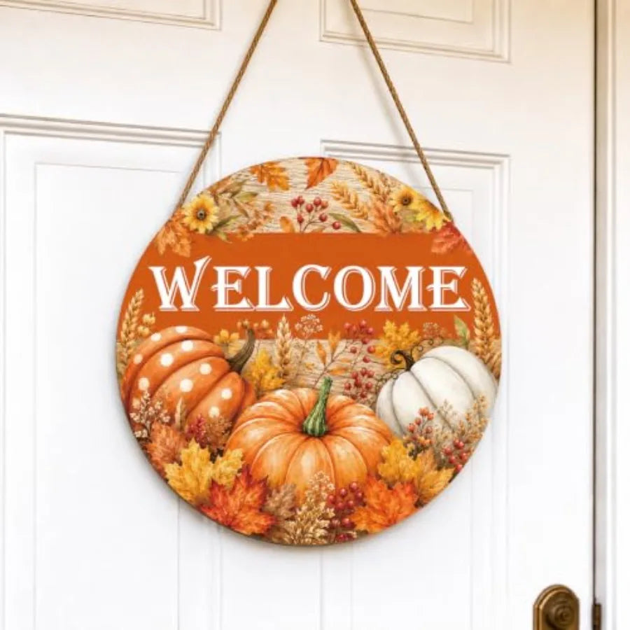 Fall Door Decor Wooden Hello Fall Sign, Pumpkin Truck Door Hanger Wooden Hello Fall pumpkin truck sign for front door, porch, w