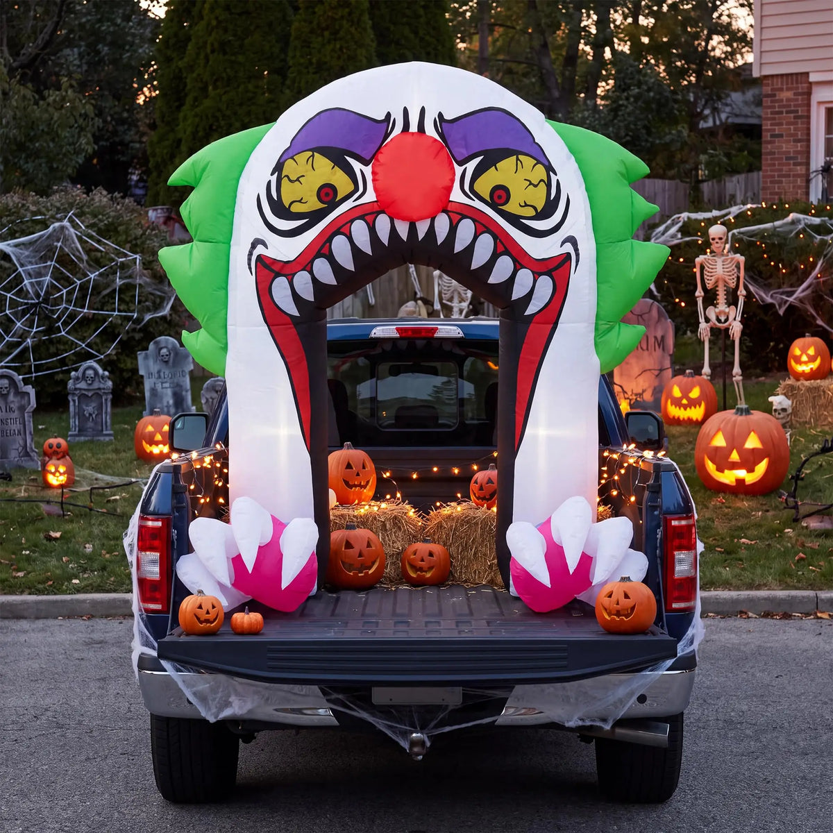 5ft Halloween Clown Inflatable Arch With 4 Led Lights, Blow Up Trunk Or Treat Car Yard Lawn Driveway Party Decoration Outdoor Toy