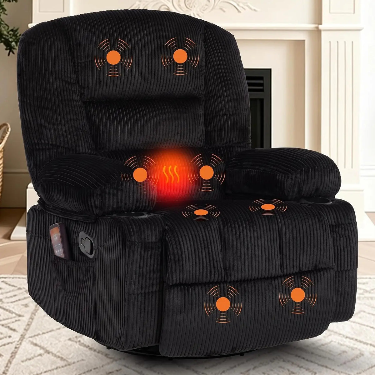 HiMISS Massage Recliner Chair With Heat Swivel Rocker And Storage