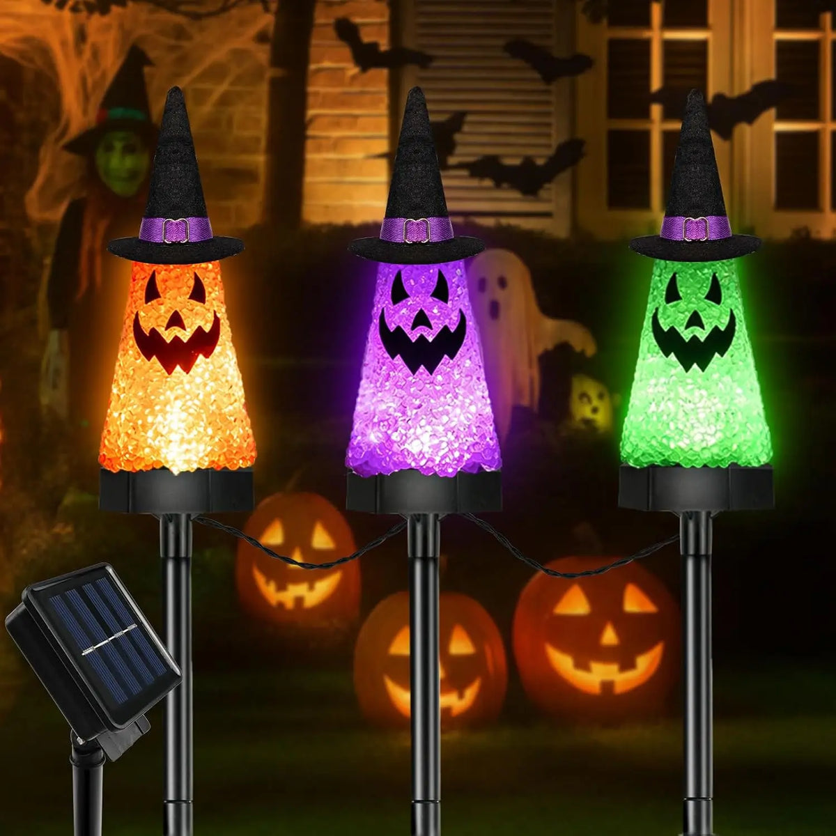 3 Pack Halloween Decorations Outdoor, Solar Ghost Pathway Lights Waterproof