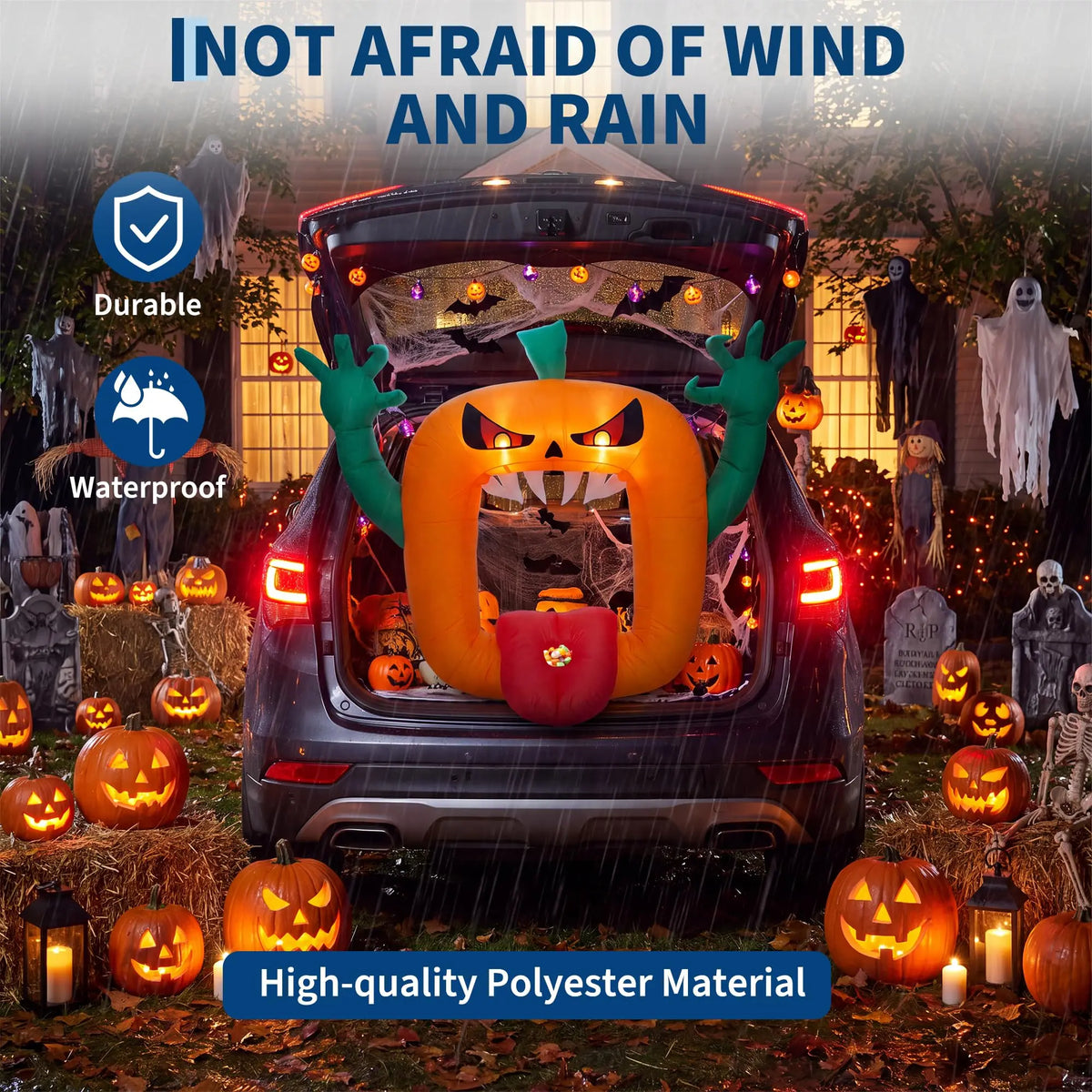 6FT Halloween Inflatable Pumpkin Trunk Or Treat Car Decoration With LED Lights, Blow Up Outdoor Toy For SUV Truck Yard Decor