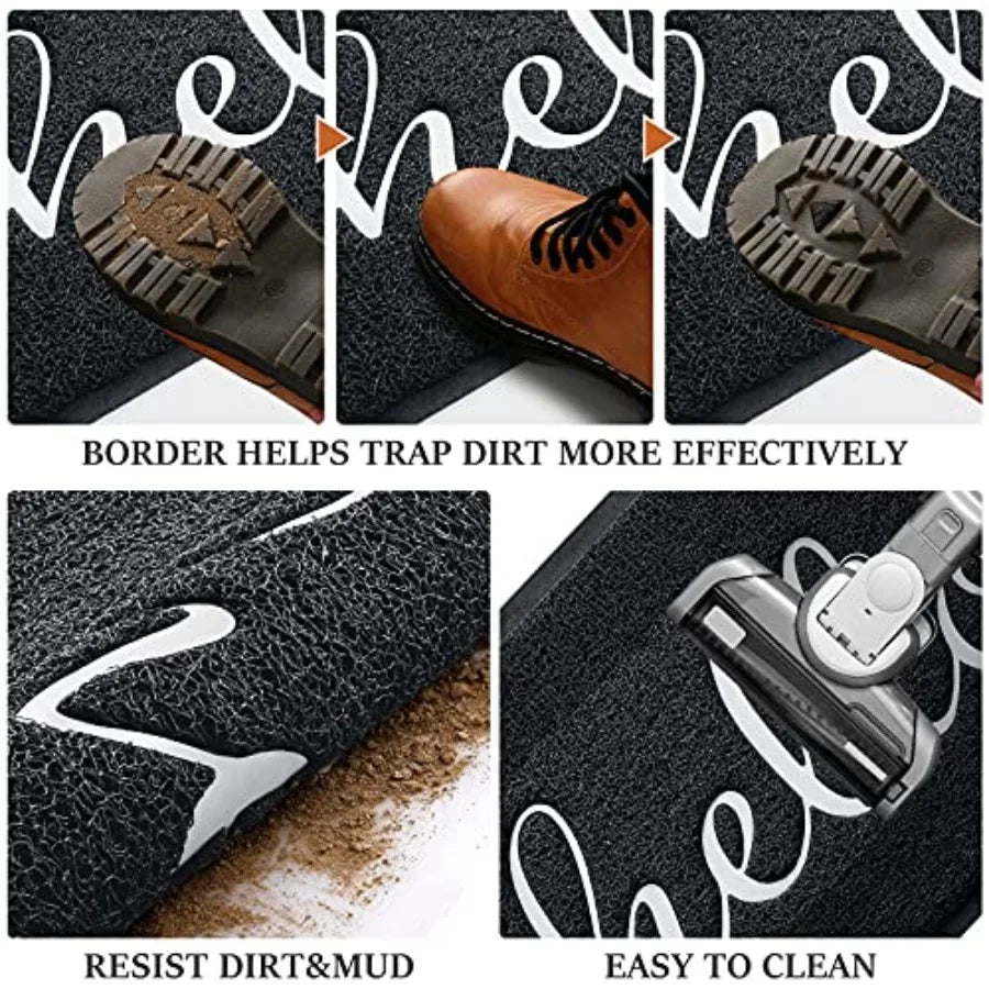 Door Mat 30"x17.5", Black,Welcome Mat Low Profile Front Doormat Floor Mat Non Slip Rugs for Entryway, Patio, High Traffic Areas