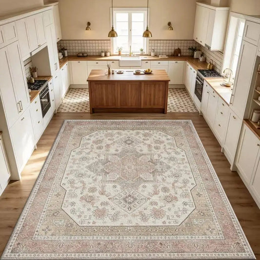 Blush Vintage Rug, Soft & Comfortable, All Seasons, Easy to Maintain, Machine Washable, Indoor Floor Mat for Living Room, Bedroom, Dining Room, Hallway, Office, Patio, Home & Outdoor Decor