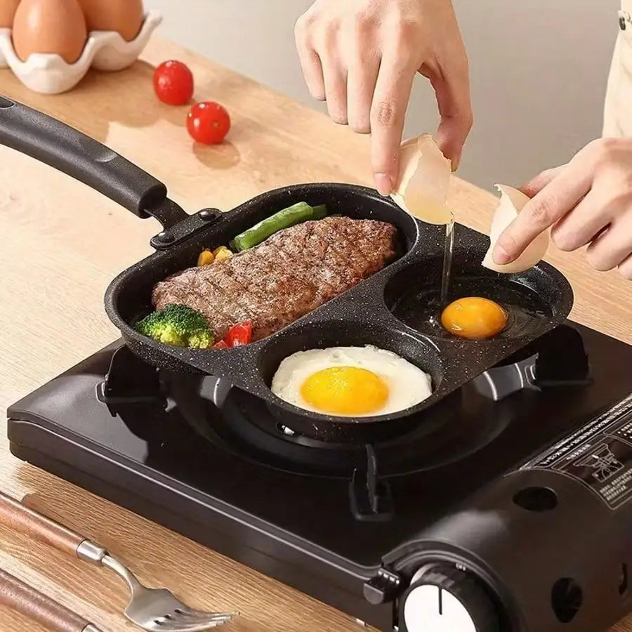 3-In-1 Cast Iron Frying Pan, Non Stick Surface, Three Cooking Zones, Easy To Clean. Suitable For Eggs, Pancakes, Bacon, Hamburgers - Compatible With All Stoves, Durable Kitchen Supplies, Multifunctional Cookware