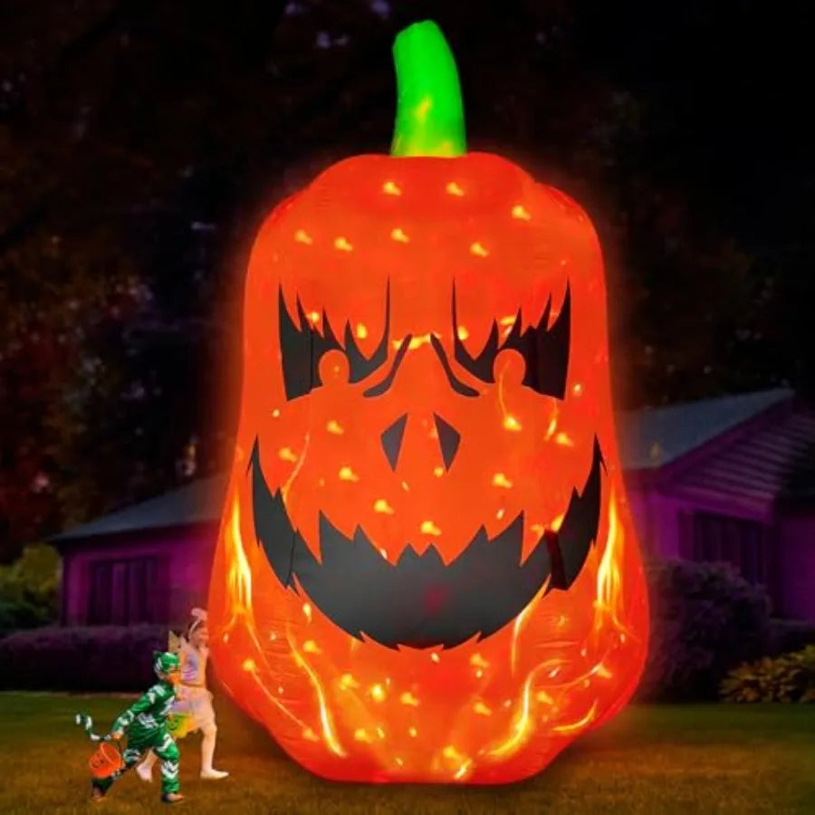 Halloween outdoor yard decoration, inflatable jack-o'-lantern pumpkin, orange PVC material, with flashing lights for indoor/out