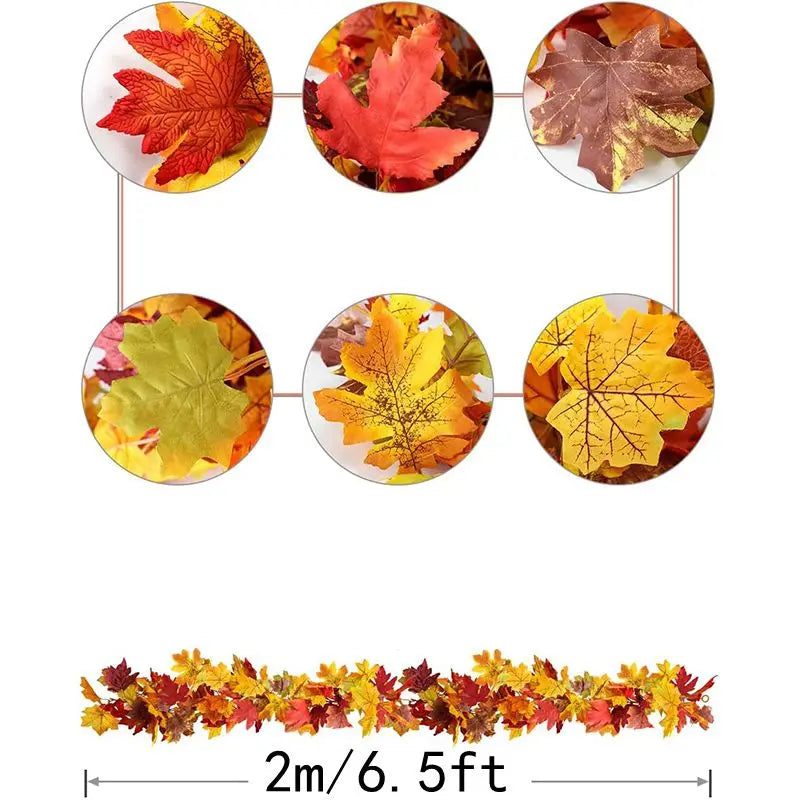 1/2Pcs Fall Artificial Maple Leaves Vine Hanging Rattan Wreath for Thanksgiving Halloween Day Decoration Home Room Decor Garland