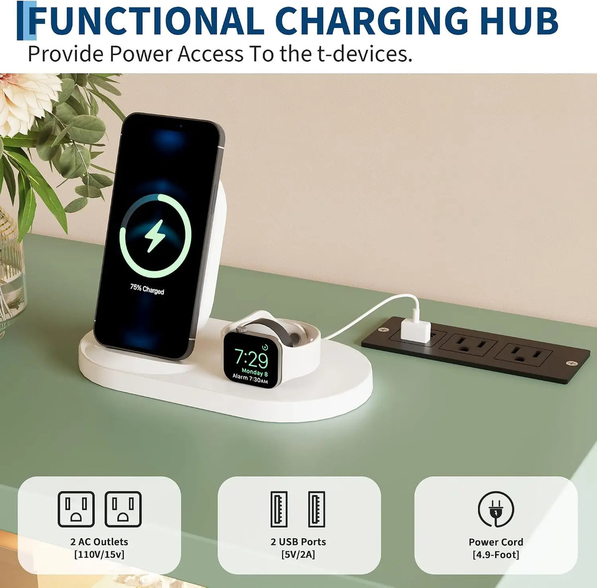 Garvee Fluted Nightstand With Charging Station LED Light And Storage