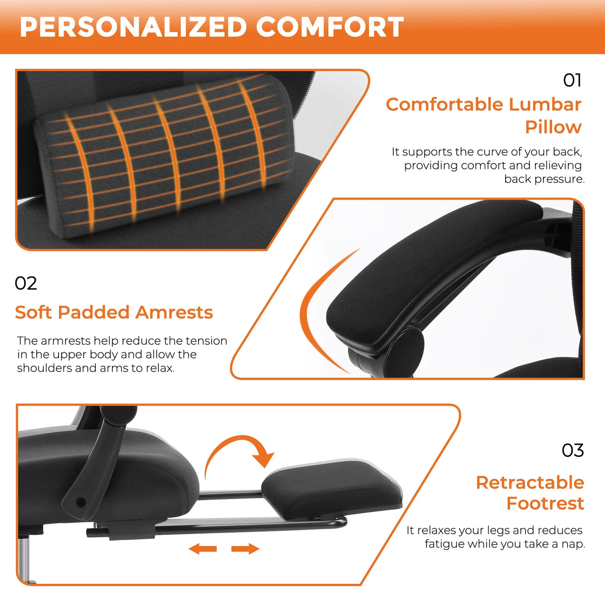 MCQ Ergonomic Reclining Gaming Office Chair With Lumbar Support Mesh