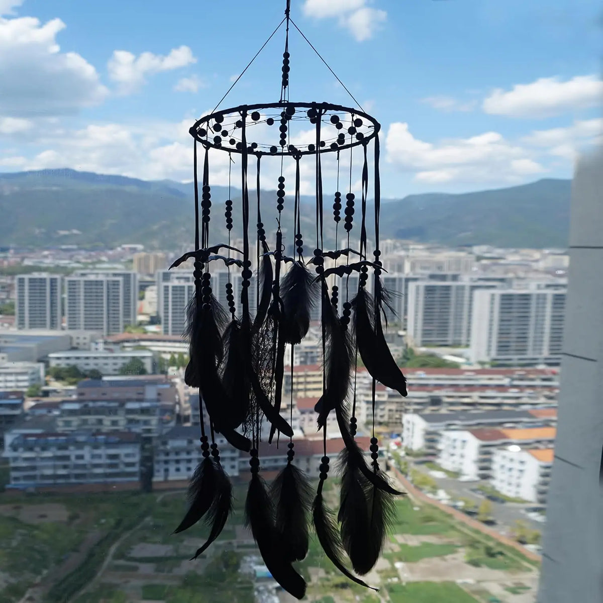 Halloween Gothic Black Dreamcatcher with 5 Bat Ornaments - Wall Hanging for Witchy Home Outdoor Decor, Halloween Bat Decor, Dark Gothic Gift, Goth Wall Hanging Decor