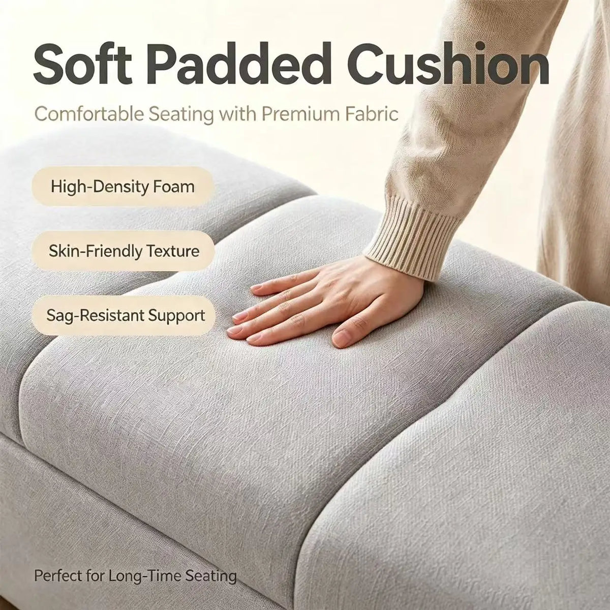 Storage Bench With Hidden Compartment Linen Upholstered Entryway Seat
