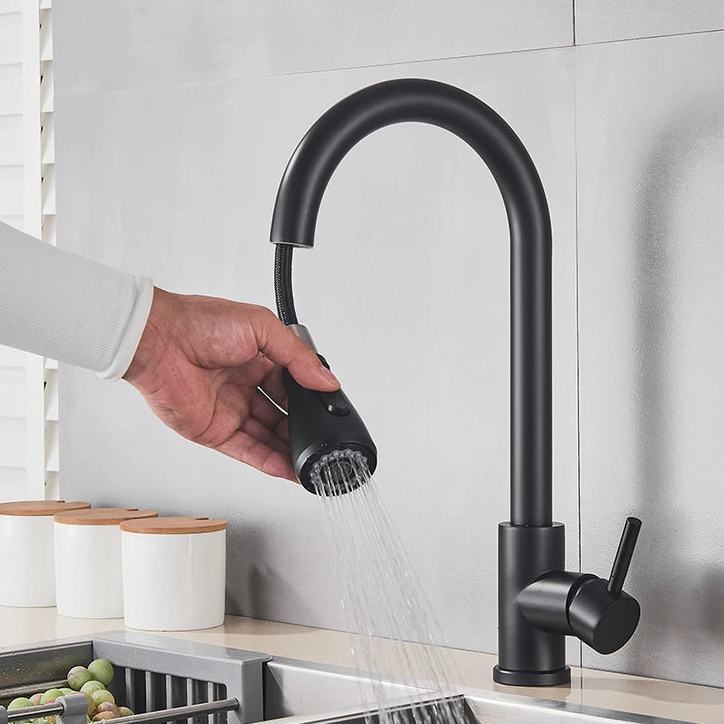 Pull Out Kitchen Sink Faucet Deck Mounted Stream Sprayer Kitchen Mixer Tap Bathroom Kitchen Hot Cold Tap