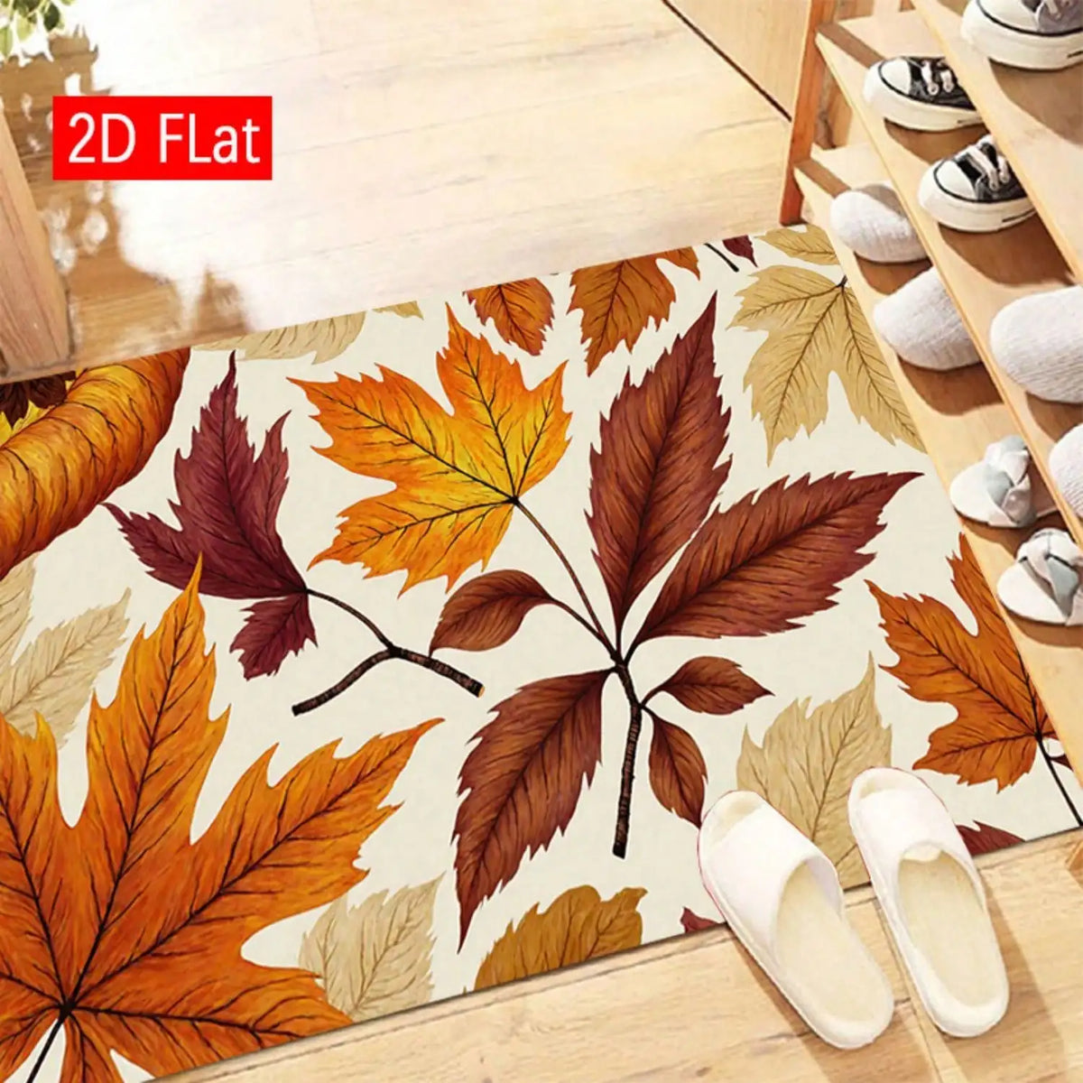 2D Flat Leaf Autumn Pattern Printed Door Mat, Soft And Comfortable Fleece Carpet, Indoor/Outdoor Entrance Rug, Home Entrance Carpet, Suitable For Doorway