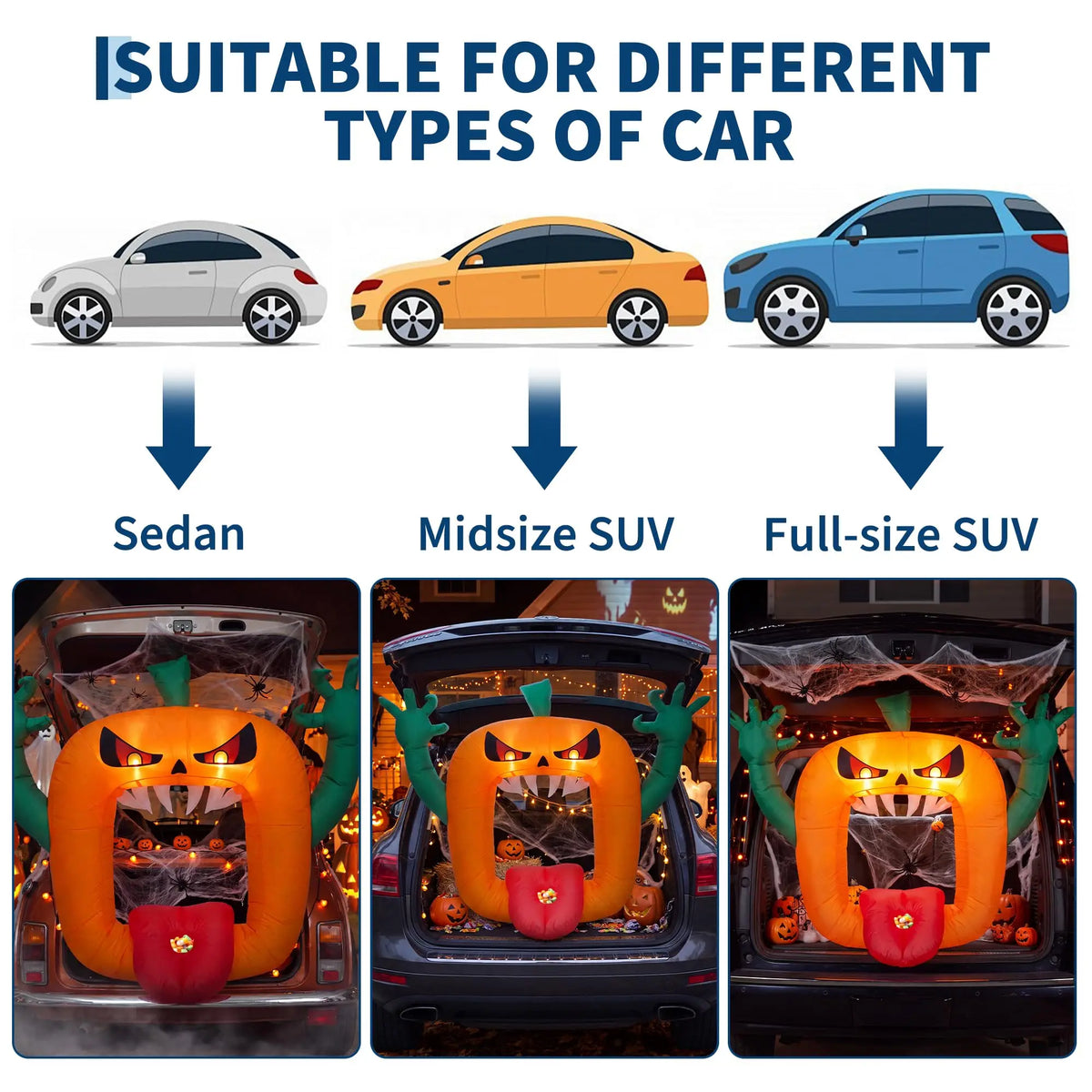 6FT Halloween Inflatable Pumpkin Trunk Or Treat Car Decoration With LED Lights, Blow Up Outdoor Toy For SUV Truck Yard Decor