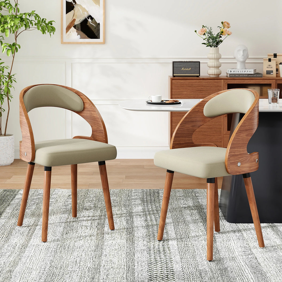 FARINI Modern Upholstered Wood Dining Chairs With Curved Backrest