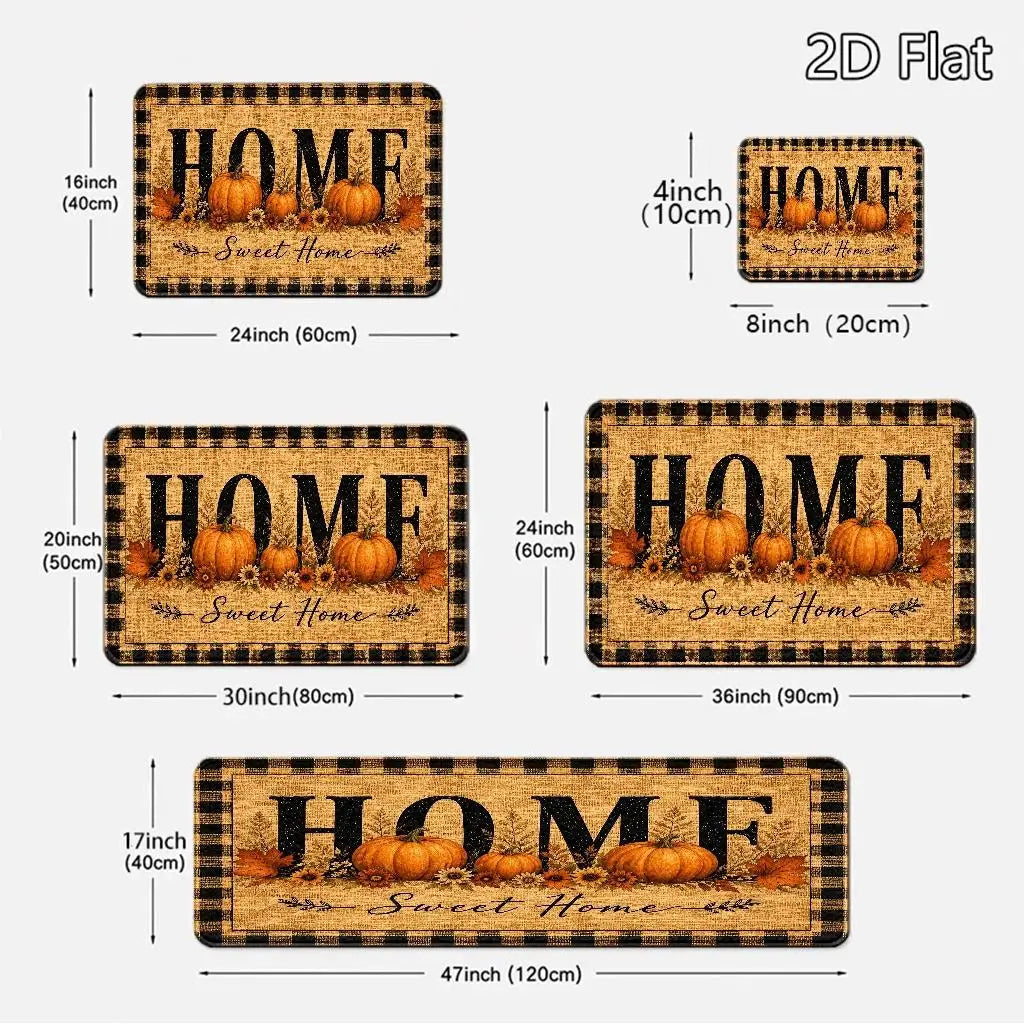 1pc Autumn Harvest Pumpkin Entrance Doormat, Thick Flannel Non-Slip Machine Washable Rug, Thanksgiving Indoor Floor Mat for Front Door Kitchen Bathroom Living