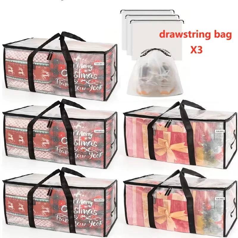 5pcs Heavy-Duty Moving Bags with Reinforced Handle - Oversized Storage Totes, Snap-Close Lid & Plastic Suitable for Clothes, Quilts,, Moving Supplies - Space Saver Bags(Includes 3 Drawstring Pockets)