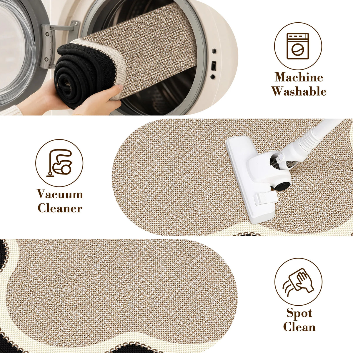 Wavy Scalloped Bathroom Rug, Imitation Linen Absorbent Non Slip Bath Mat for Shower Room, Entryway Decor
