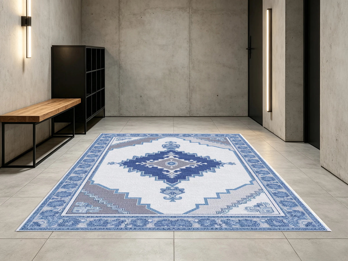 2D Beige Floral Pattern Rug, Light French Style, Soft & Comfortable, for Living Room & Bedroom