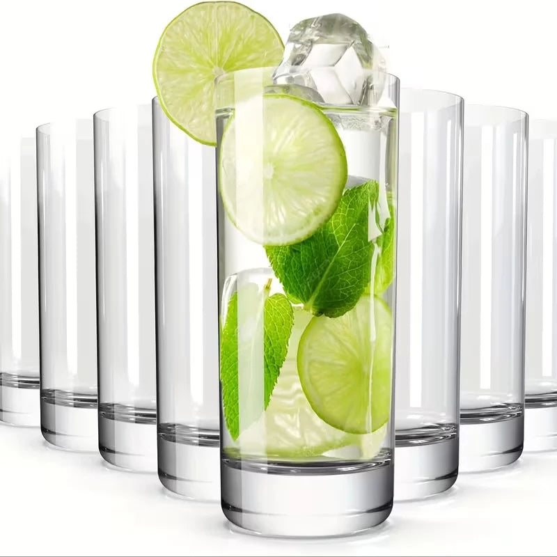Drinking Glasses Set of 8, 16Oz Crystal Highball Glasses, Clear Tall Glass Cups, Water Glass for Kitchen, Tom Collins, Juice, Whiskey, Mojito Cocktail Glasses for Bar Glassware, Gift