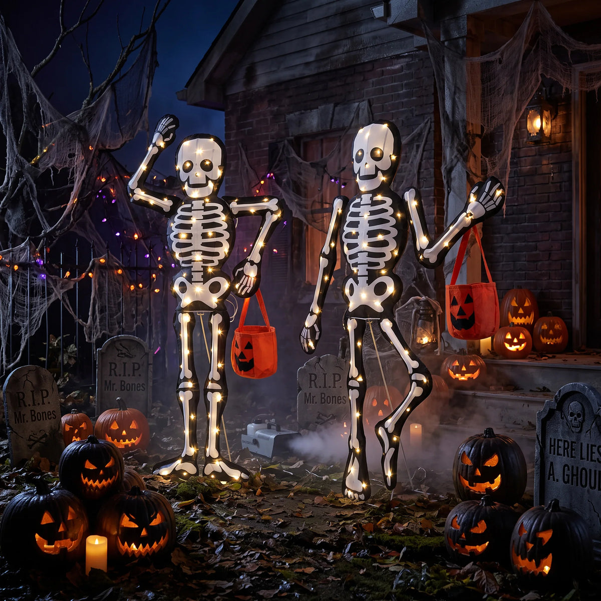 45" H 2-Piece Skeleton Lights Set 2.5D Outdoor Halloween Decorations