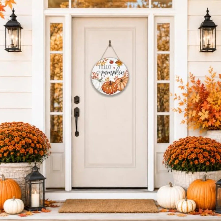 Smile Fall Thanksgiving Halloween Wooden Door Hanger Farmhouse Home Porch Autumn Holiday Party Decorations Rustic Wood Door Sig