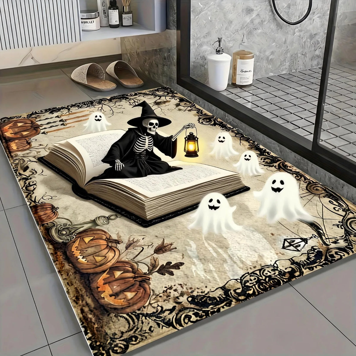 1pc 2D Flat Halloween Bathroom Mat Microfiber Non-slip Mat, Wicked Witch Pattern, Imitation Cashmere Material, Machine Washable, Halloween Decoration, Suitable for Kitchen, Bathroom, Shower, Can Be Given as a Gift, 2D Flat