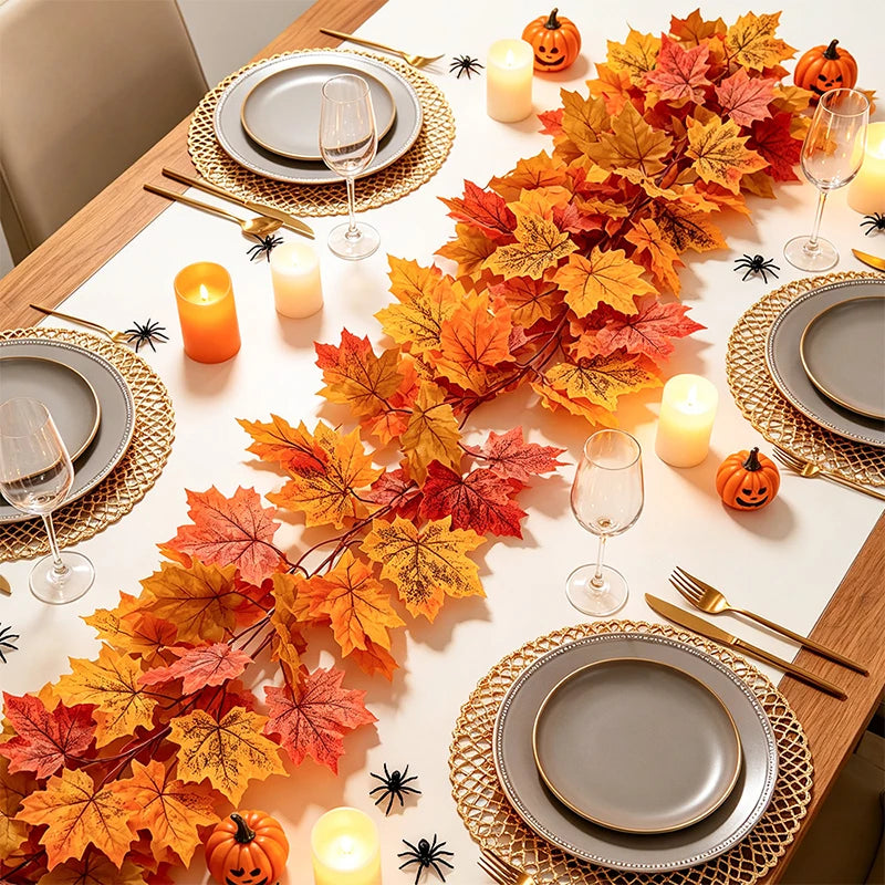 1/2Pcs Fall Artificial Maple Leaves Vine Hanging Rattan Wreath for Thanksgiving Halloween Day Decoration Home Room Decor Garland