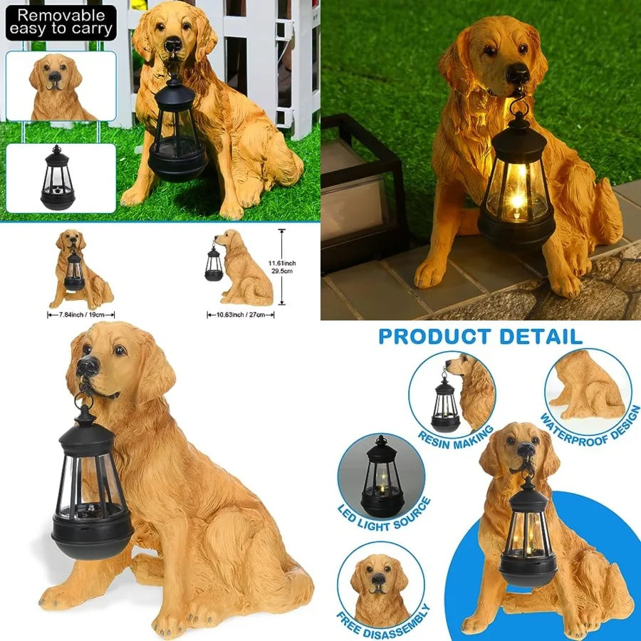 Garden Dog Statues Outdoor Decor, Resin Solar Lights Outdoor Statue Led Garden Decorations Windproof Lamp Lawn Ornaments Front