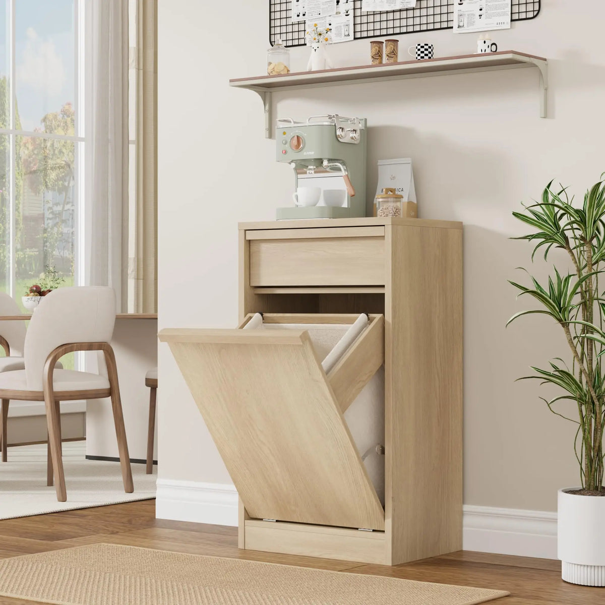 HiMISS Farmhouse Tilt Out Laundry Hamper Cabinet With Drawer