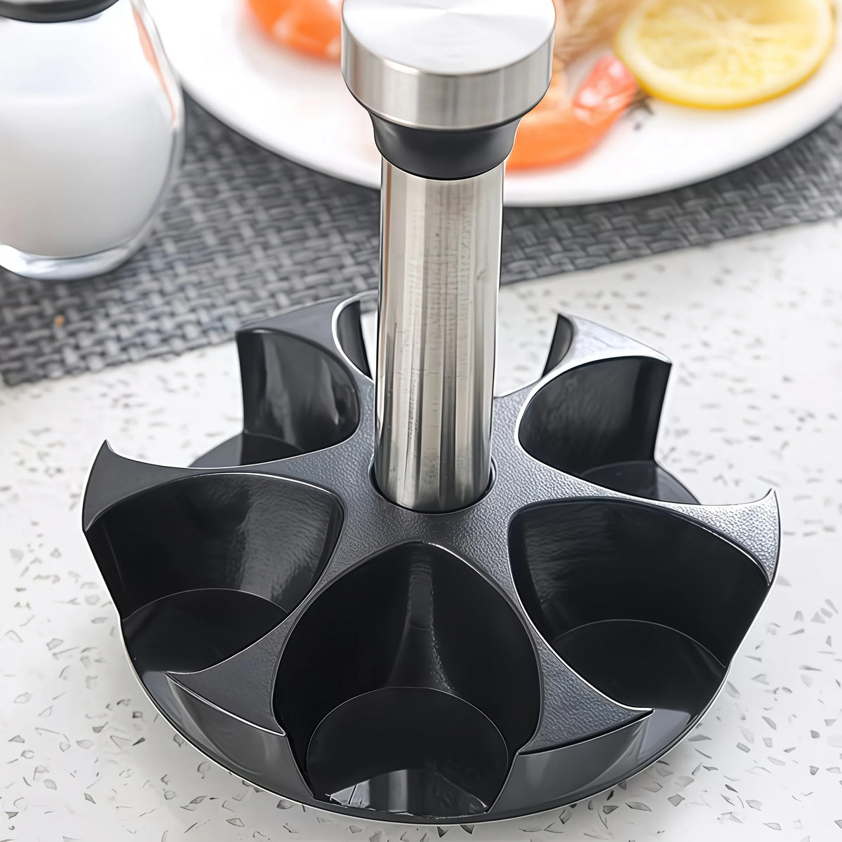 Kitchen Rotating Spice Rack Storage Set, Rotatable Turntable Stand, Glass Jar Set, Blank Labels, Space-Saving Storage Solution for Kitchen and Dining Table Use
