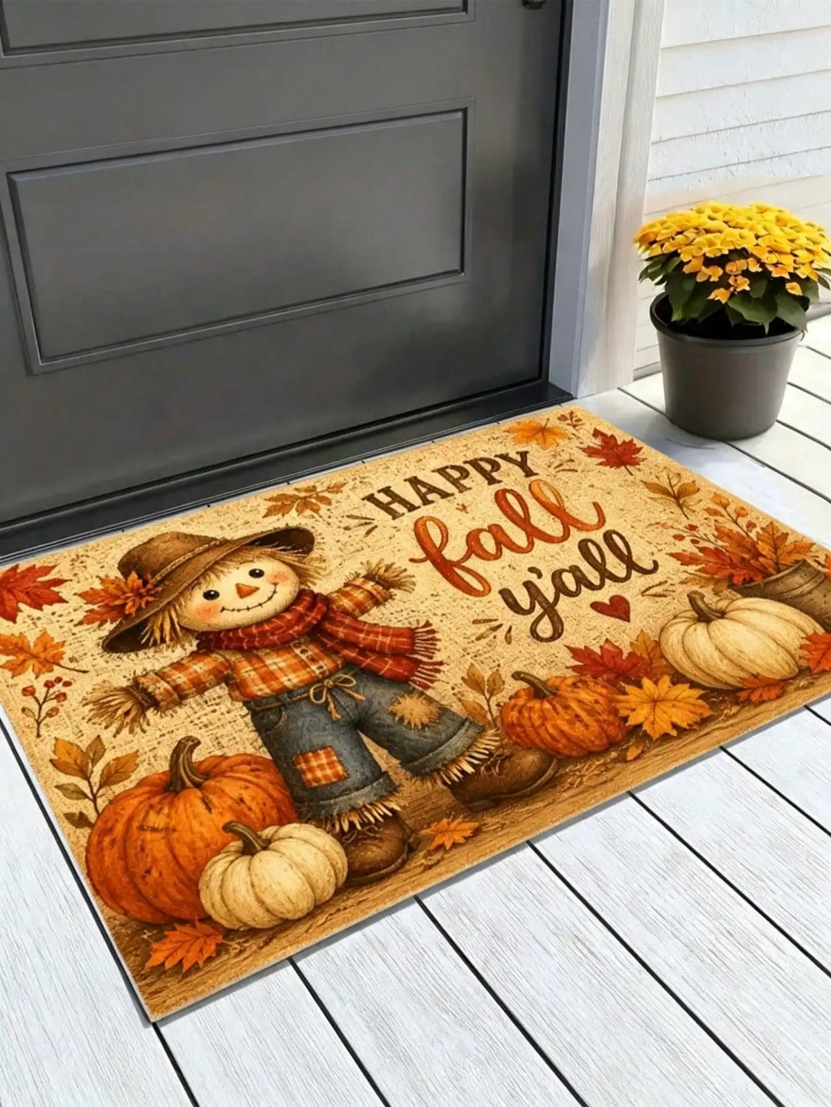 1pc Scarecrow Pumpkin Pattern Printed Rugs/Door Mat, Anti-Slip, Soft And Washable, Suitable For Porch Entrance, Living Room, Bedroom, Kitchen Decor, Happy Fall