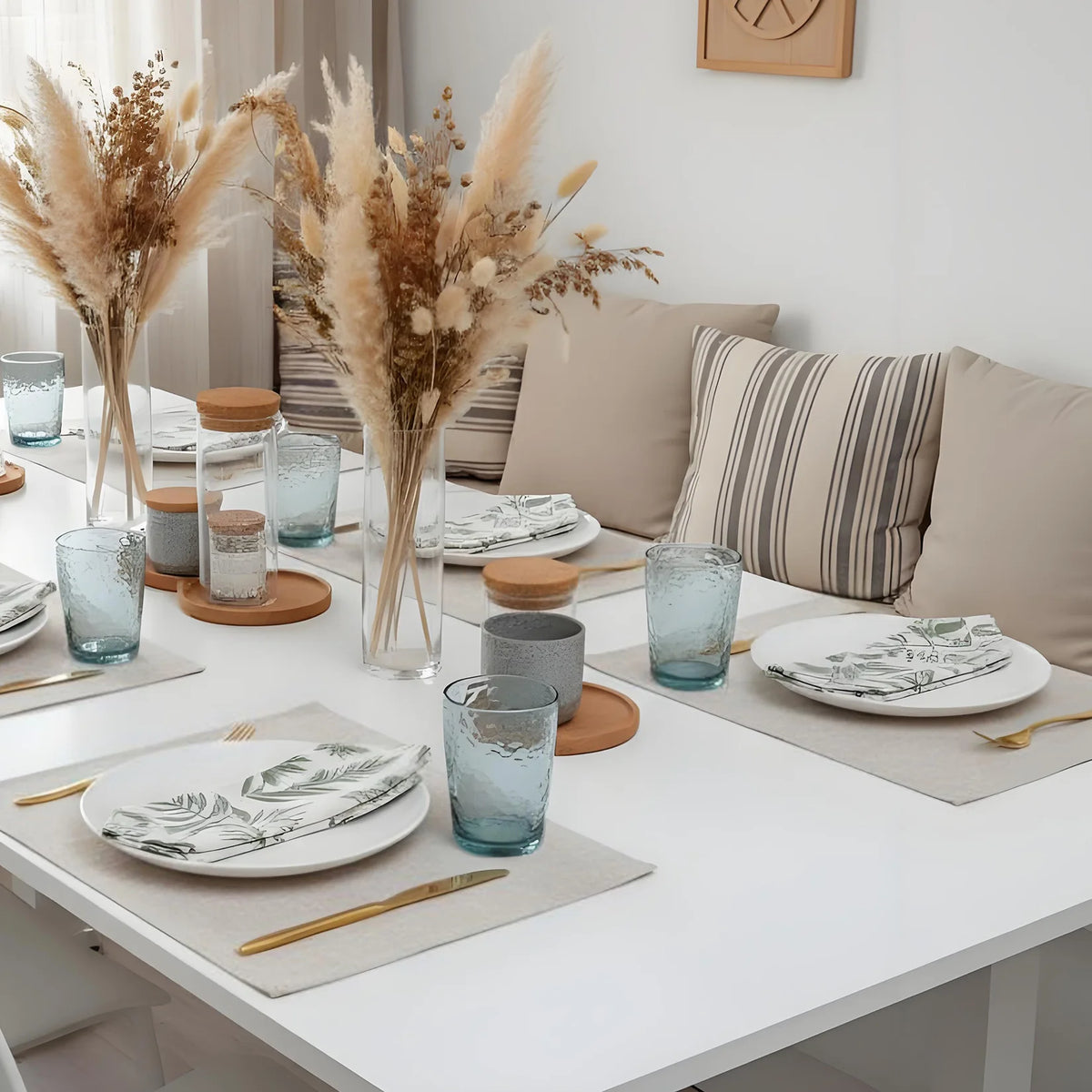 12 Pcs Beige Linen Placemats Set, 17.7" × 11.8" Heat Resistant Non-Slip Washable Table Mats, Natural Fabric Placemats for Dining Table, Kitchen, Wedding and Party