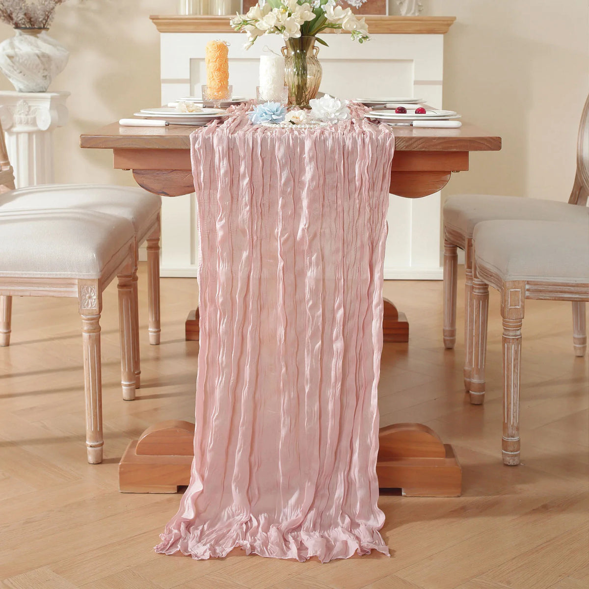 10 PCS  Gauze Cheese Cloth Table Runner 21×120 Inches, Lightweight Polyester Rustic Table Runner, Romantic Aesthetic Table Centerpiece, Reusable Table Linens for Wedding Arch Decor Birthday Dinner New Year Picnic Restaurant