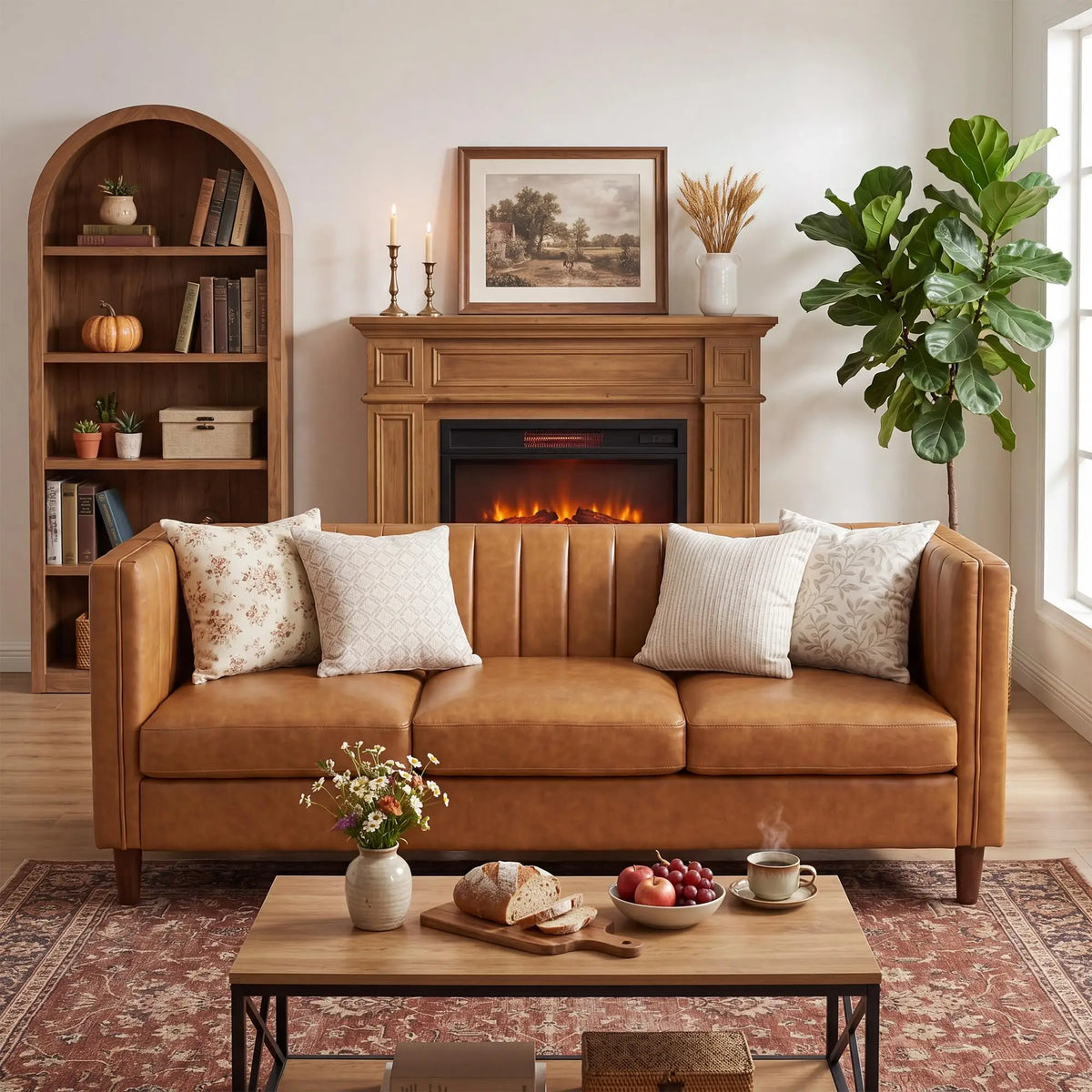 Himsiss Mid Century Modern Faux Leather Sofa For Living Room