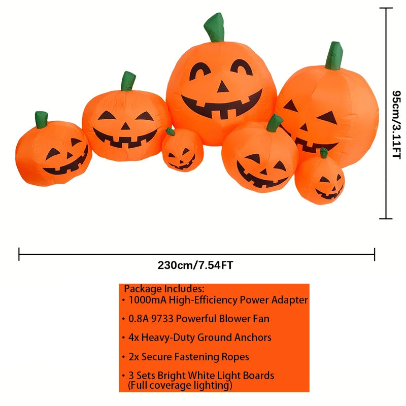 7.5FT Halloween Inflatable Pumpkin Decoration LED Blow Up Pumpkin Patch with 7 Pumpkins Bright Light Boards Outdoor Yard Decor for Garden Lawn Party Inflatable Toys for Kids Indoor Airblown USA Stock Warehouse New Arrivals Sp