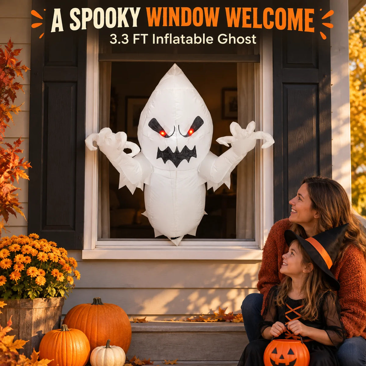 Halloween Inflatable Ghost Decoration 3.3FT Blow Up Ghost Broke Out From Window Spooky Airblown Prop with Built-in LED Lights for Indoor Outdoor Yard Garden Lawn Party Haunted House Decor Inflatable Toys for Kids USA Stock Fa