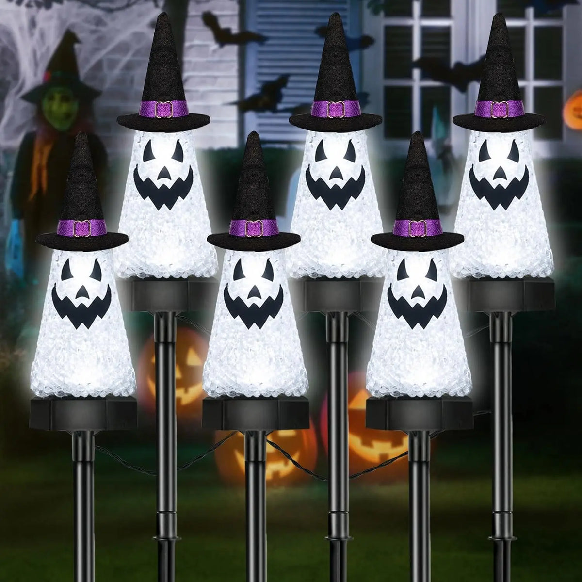 3 Pack Halloween Decorations Outdoor, Solar Ghost Pathway Lights Waterproof
