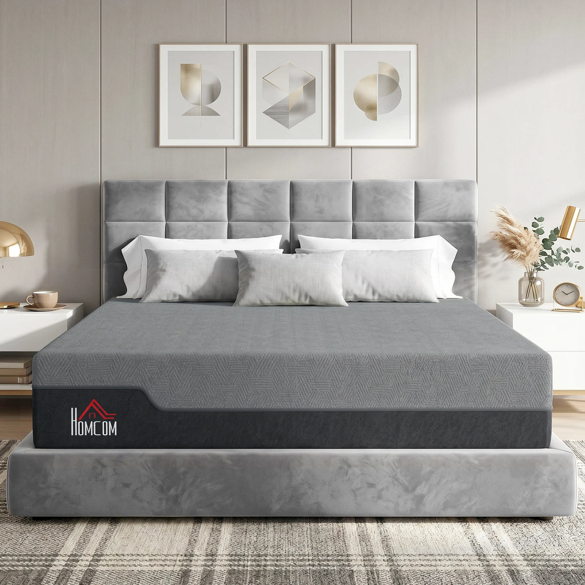 HOMCOM King Mattress, 14 Inch Gel Cooling Memory Foam Mattress for Cool Night Sleep, Graphene Bed in a Box for Pressure Relief, with Washable Cover], CertiPUR-US Certified, Medium Firm