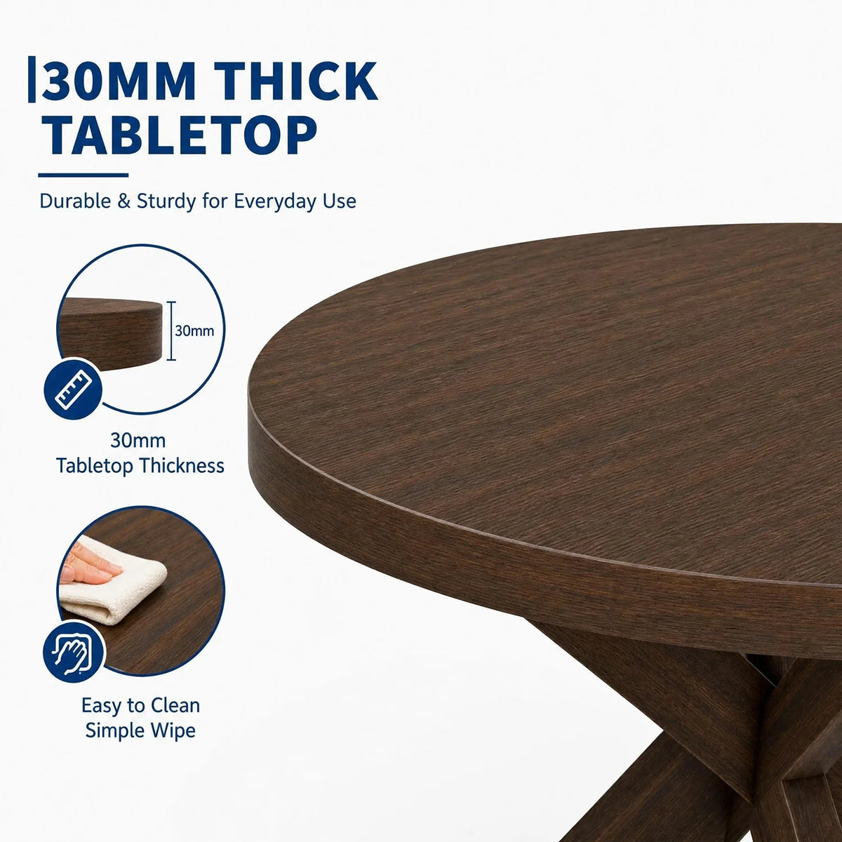 47" Round Dining Table For 4-6, Farmhouse Wood Kitchen Table With X Pedestal Base, Circle Table For Dining Room Apartment Restaurant