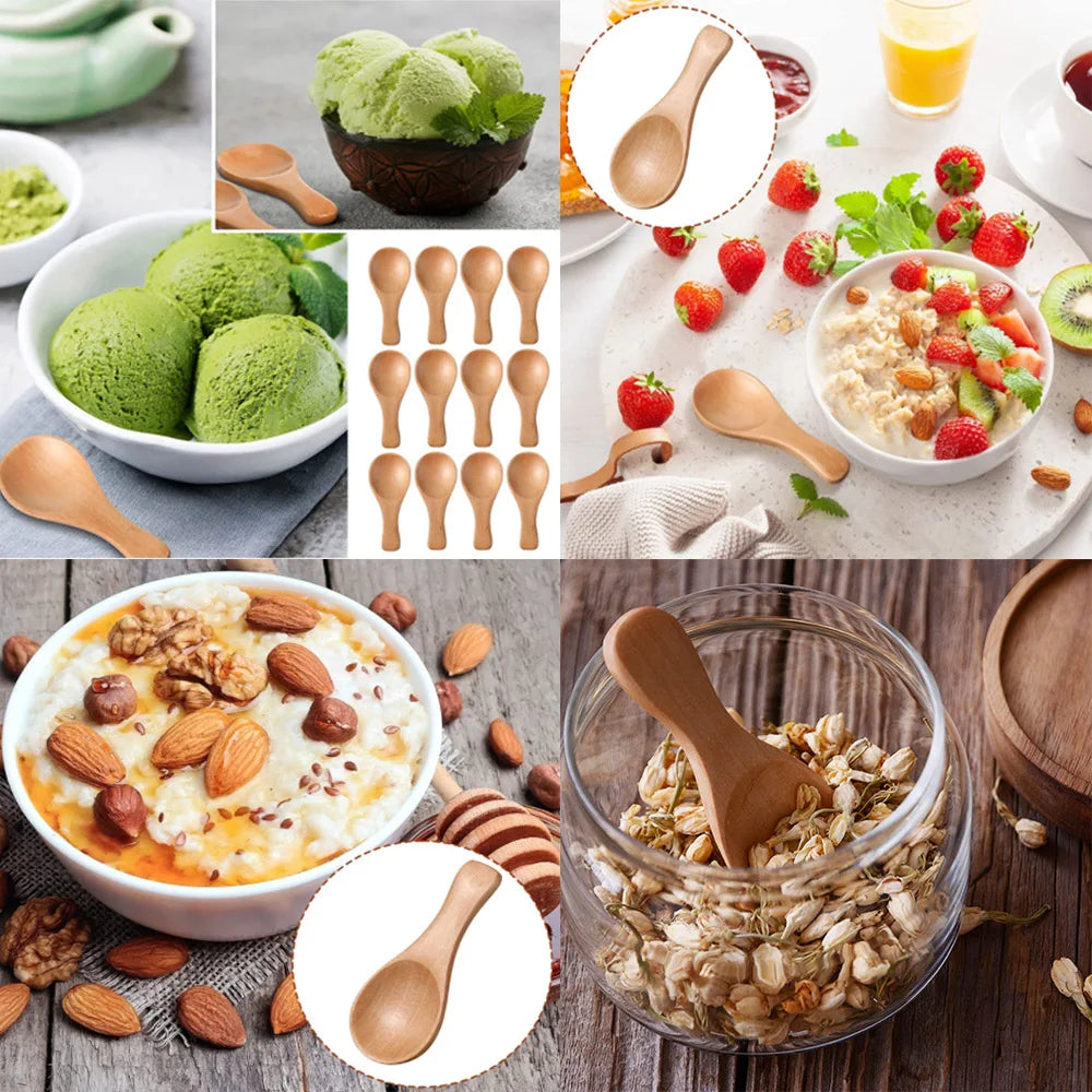 Natural Wooden Kitchen Spoons for Serving Tea Honey Sugar