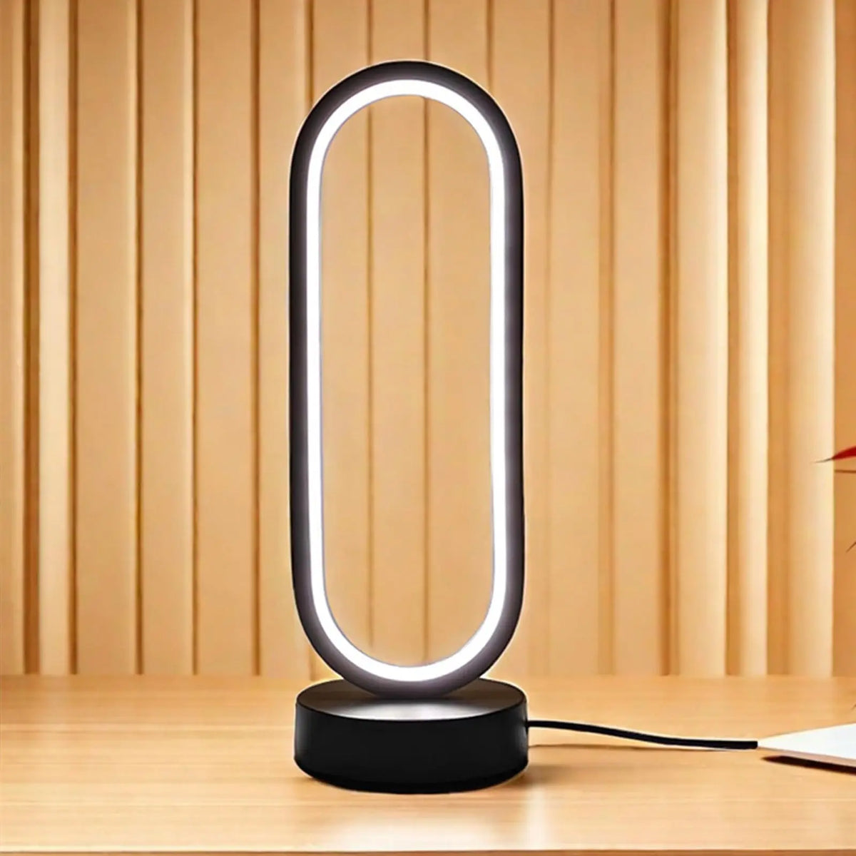 Modern LED Oval Slim Nightstand Bedside Ring Lamp 3 Color Temperatures Dimmable USB Powered Soft Table Night Light for Bedroom Living Room Kids Room Home Office Study Reading Nursery