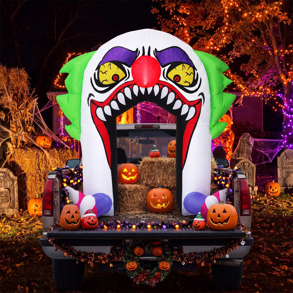 5ft Halloween Clown Inflatable Arch With 4 Led Lights, Blow Up Trunk Or Treat Car Yard Lawn Driveway Party Decoration Outdoor Toy