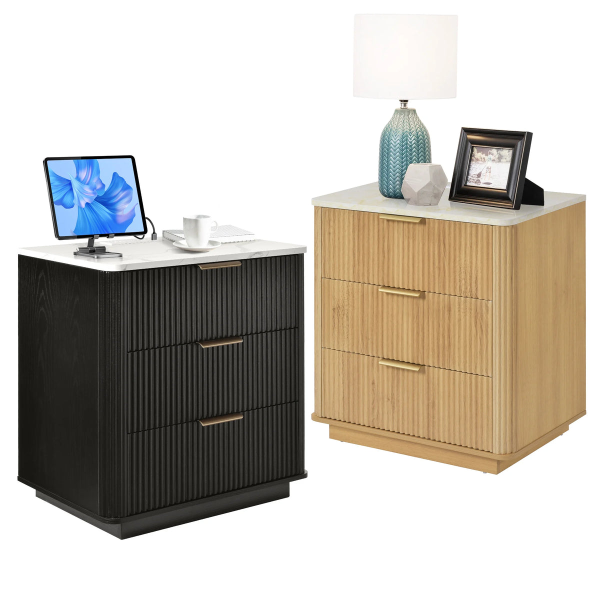 Modern Fluted Three Drawer Dresser Wood Storage Chest Organizer