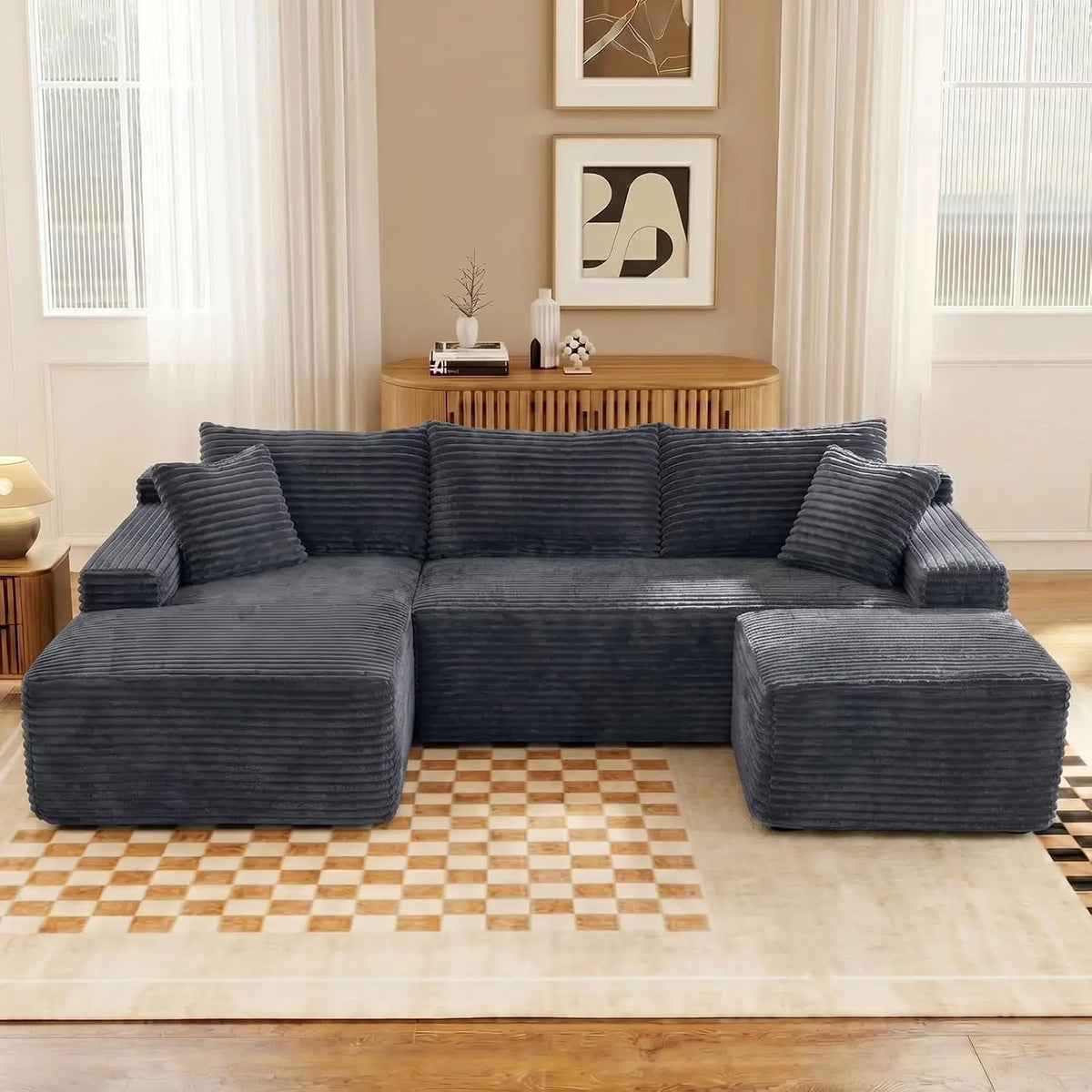 U-Shaped Modular Sectional Sofa With Ottoman Deep Seat Sleeper