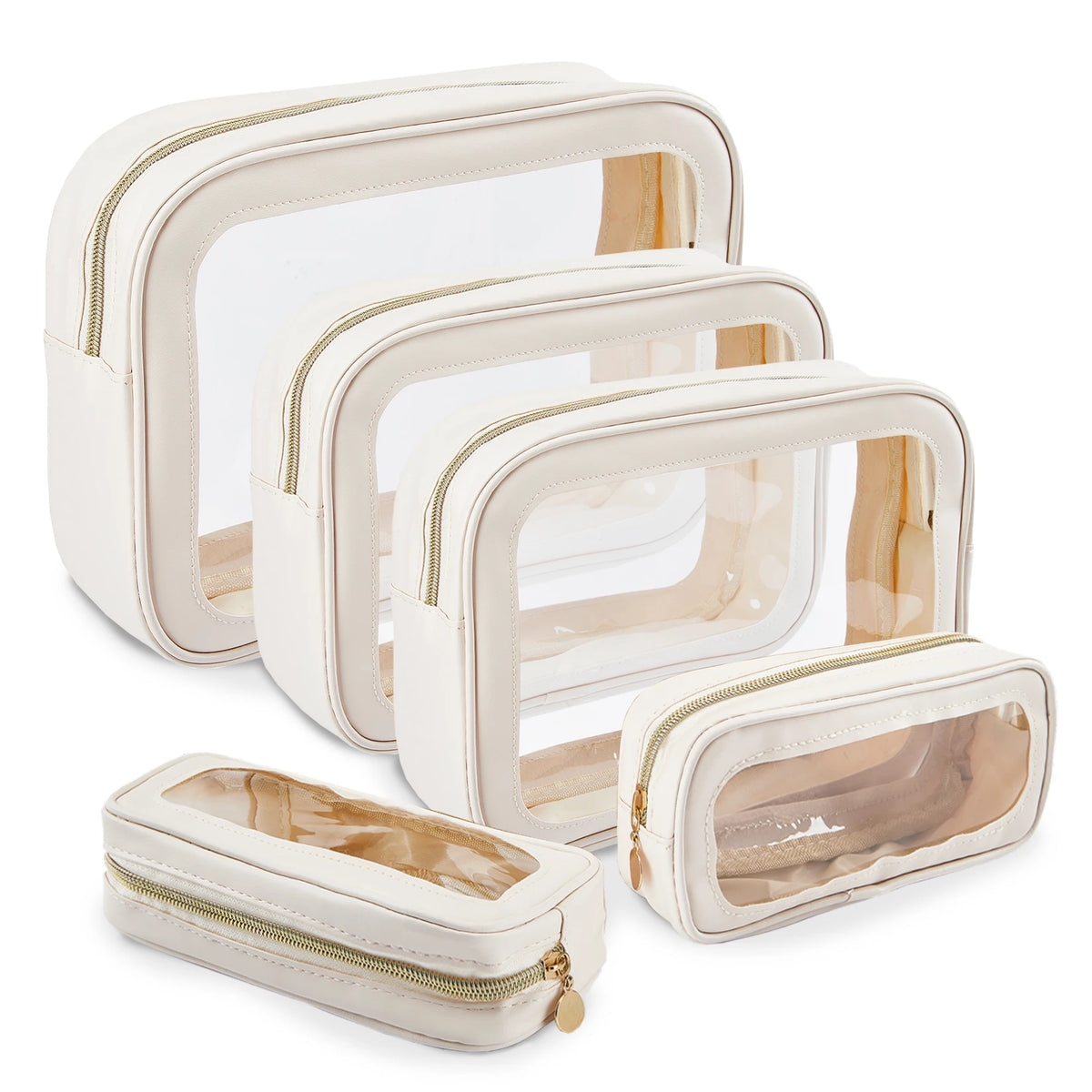 `5-Piece Clear Toiletry Bag Set, PVC Waterproof Cosmetic Makeup Bags with Zipper for Travel Bathroom Organizing`
