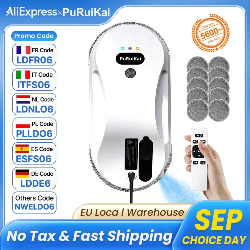 PuRuiKai Household Window Automatic Water Spray Cleaning Robot,With Intelligent Edge Detection System,Robot Glass Cleaner