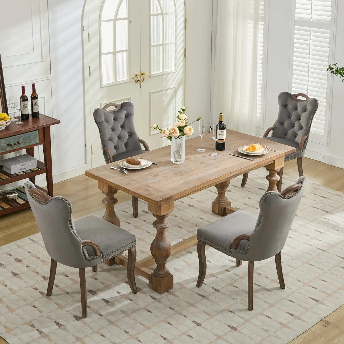 Velvet Dining Chairs With Armrests, Hand Tufted Upholstered Chairs