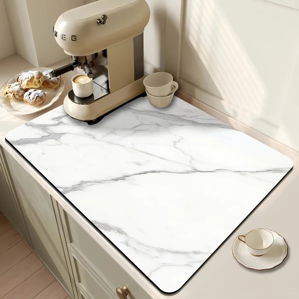 Coffee Station Mat Square Durable Rubber Backing Non Slip Water Absorbent Pad for Countertop