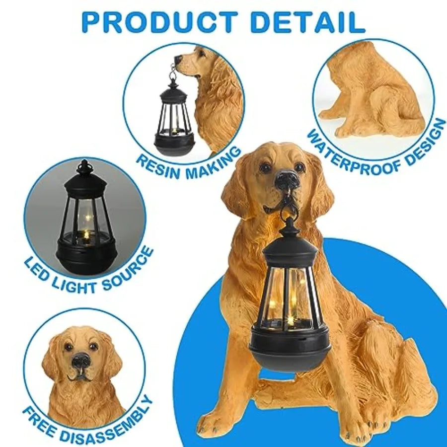 Garden Dog Statues Outdoor Decor, Resin Solar Lights Outdoor Statue Led Garden Decorations Windproof Lamp Lawn Ornaments Front