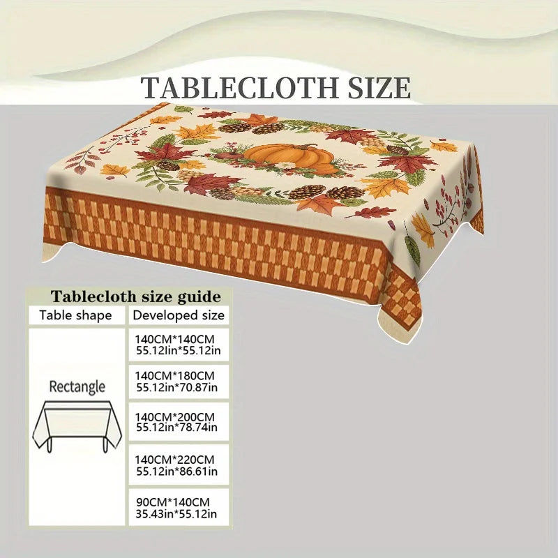 1pc Autumn Pumpkin Wreath Pattern Printed Square and Rectangular Tablecloth, Coffee Tablecloth, Suitable for Restaurants, Homes, Holiday Parties, Camping, European and American Home & Kitchen Decor